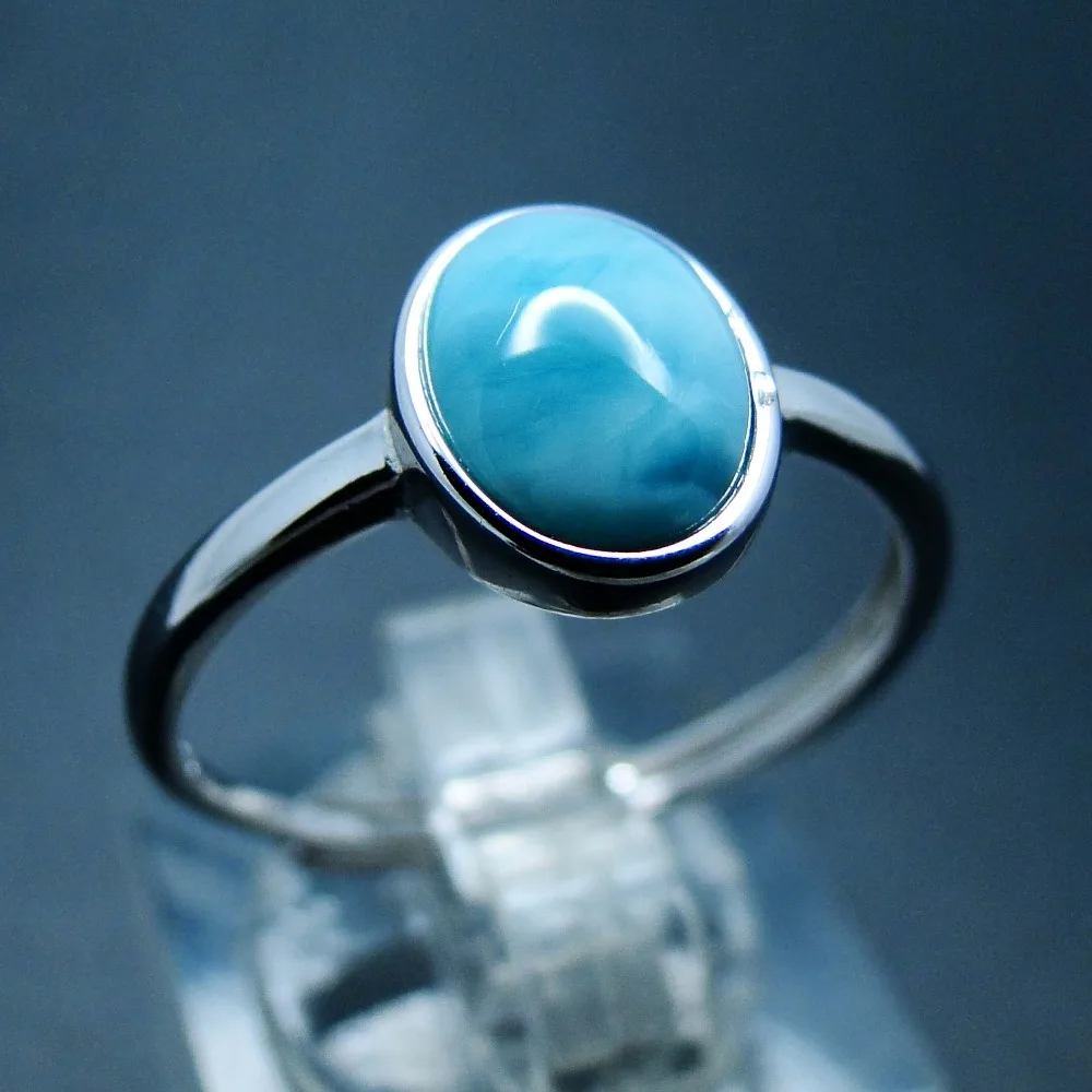 

New Arrival Natural Larimar Ring 100% 925 Sterling Silver Jewelry Oval Larimar Stone Wedding Rings Women Adjustable Rings Size
