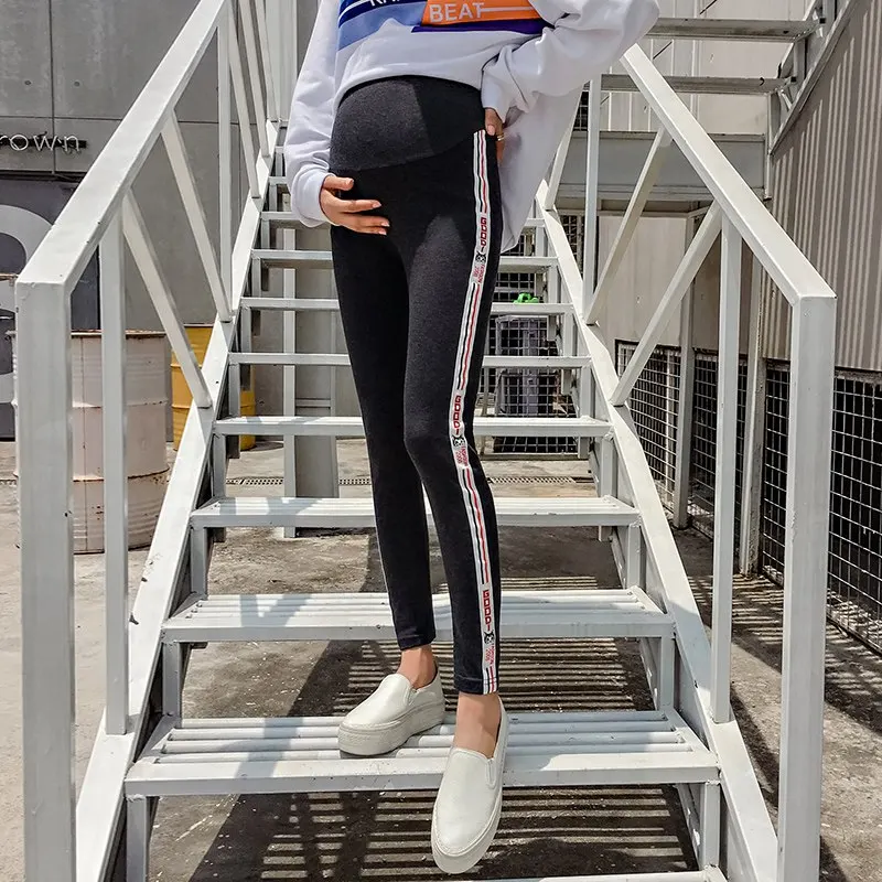 

Pregnant women pants stomach lift leggings spring and autumn 2019 new thin section nine points tide mother wear casual pregnancy