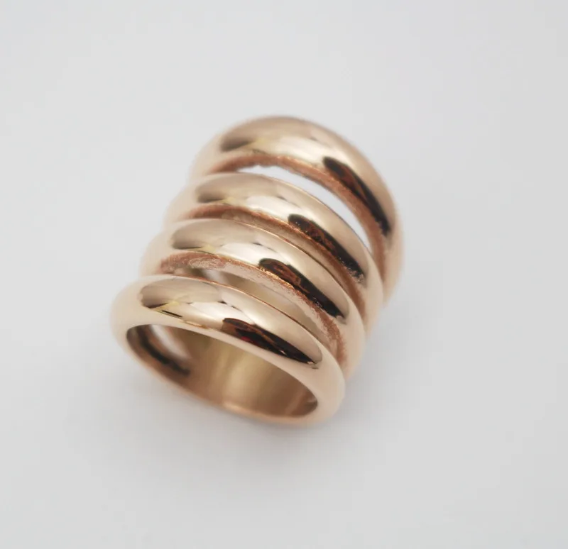 Wide Hollow Stainless Steel Golden Ring Jewelry 4 Layer Striped Rings Women Size 8 6 7 11.5 11 10 5 9