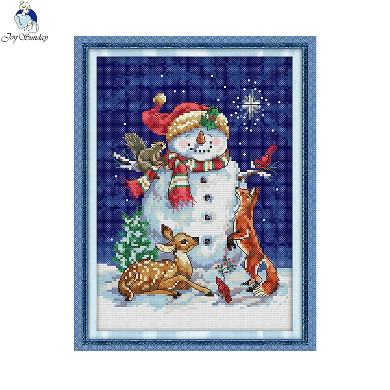 Joy sunday cartoon style Midnight snowman cross-stitch kits embroidery thread Priroda cotton for Christmas ornamentation