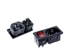3Pin Red Rocker Switch Fused IEC 320 C14 Inlet Power Socket Fuse Switch Connector Plug Connector AC 10A 250V