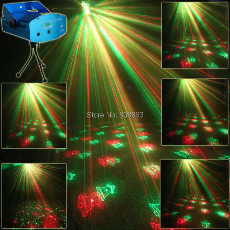 Mini R&G Laser 6 Christmas Patterns projector Club Bar lighting Dance Disco home party Xmas DJ Stage Light show N75Y6+ Tripod