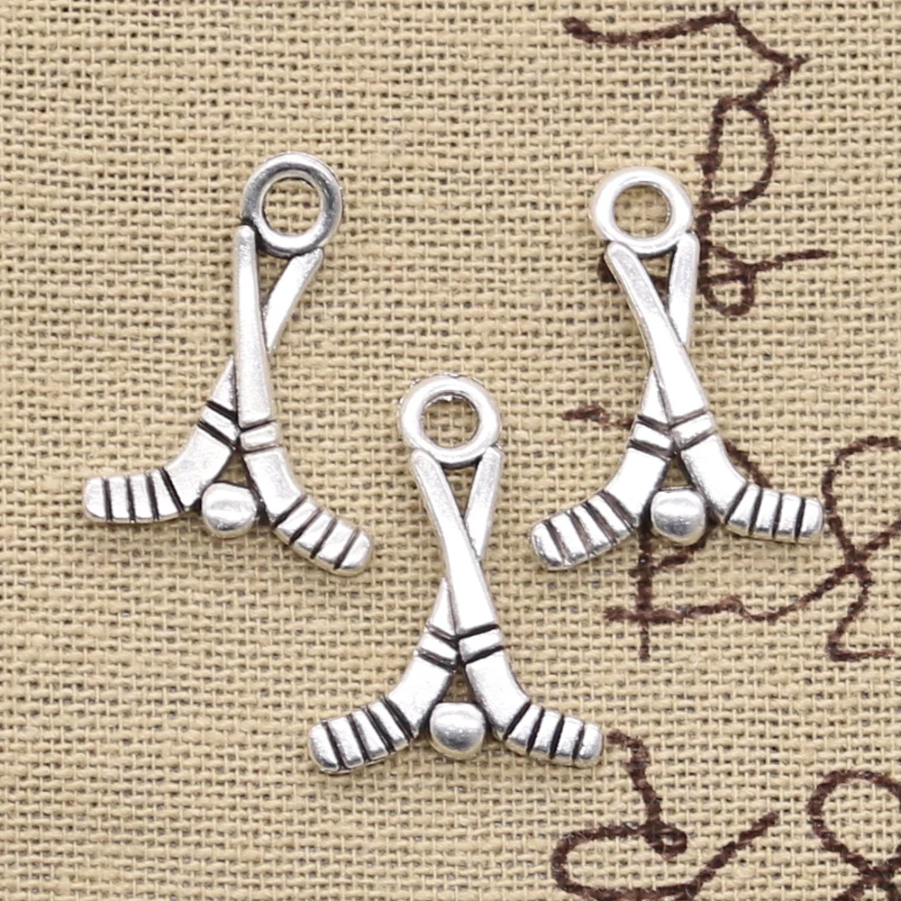 30pcs Charms Hockey Club 16x23mm Antique Silver Color Plated Pendants Making DIY Handmade Tibetan Silver Color Jewelry