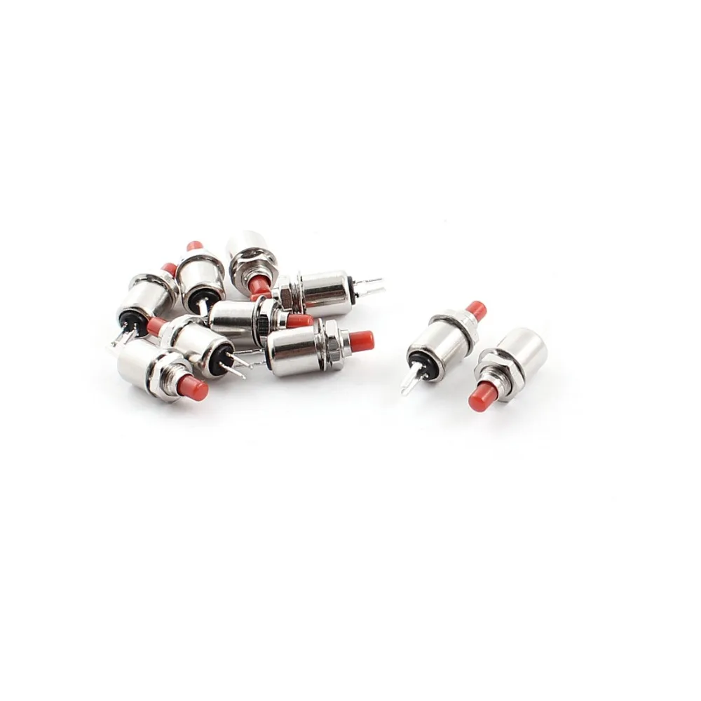 

10 Pcs AC 125V 3A AC 250V 6A Red Round Cap 2 Terminals 5mm Thread Panel Mounted SPST Momentary Metal Push Button Switch