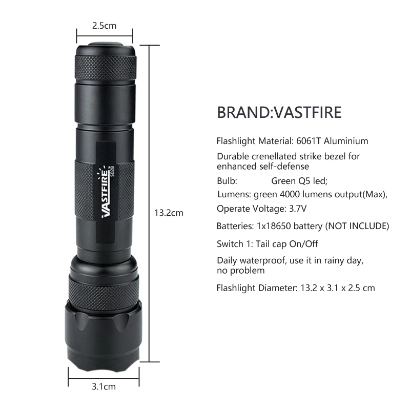 VASTFIRE Tactical 5000LM 502B Red/Green/White LED Torch Hunting Light Only Lamp No Battery