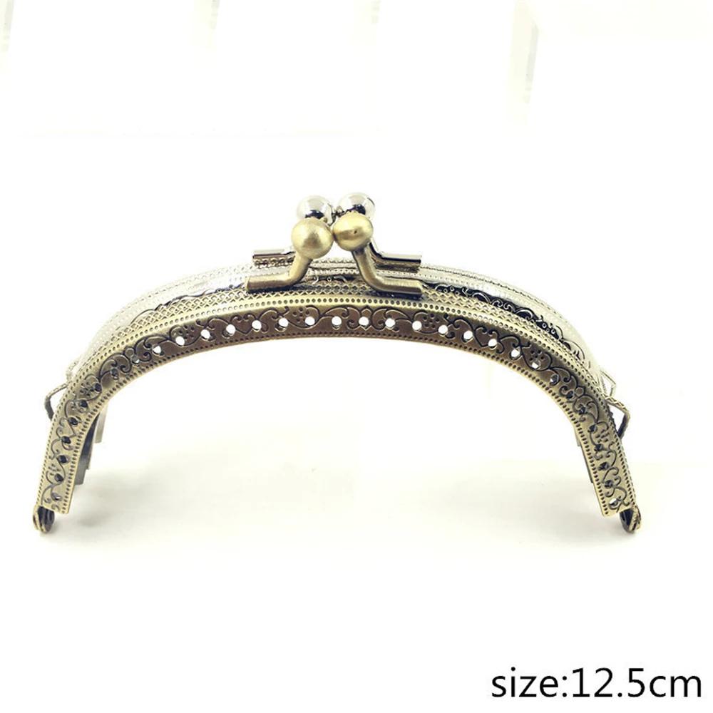 

12.5cm silver and bronze color kiss buckle knurling arc edge metal purse frame clasp coin bag hardware 10pcs/lot