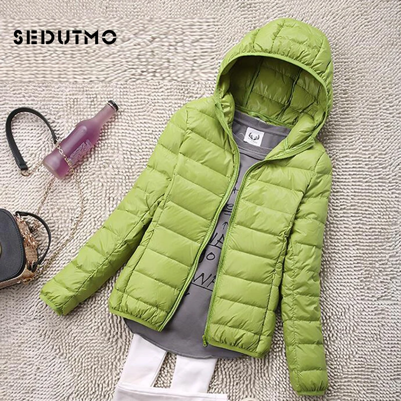 SEDUTMO Winter  Womens Down Jackets Short Ultra Light Duck Down Coat Hooded Puffer Jacket Autumn Parkas ED034