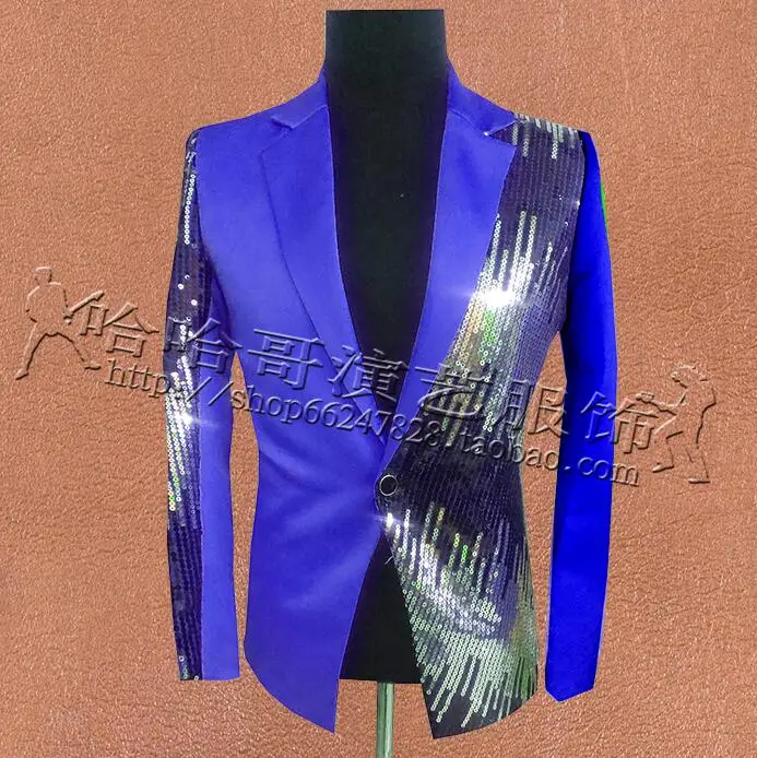 

Singer Star Style Dance Stage Clothing For Men Groom Suit 2020 Sequins Blazer Mens Wedding Suits Formal Dress Fashion Blue