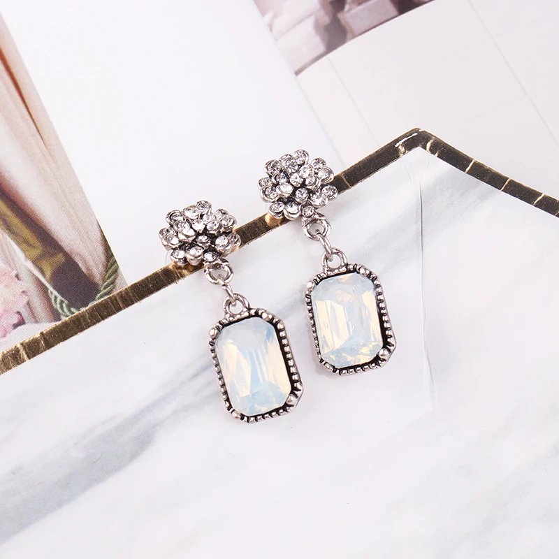 Multiple Crystal Stone Drop Earrings Square Candy Color Dangle Earrings for Women Christmas Party Gift Jewelry