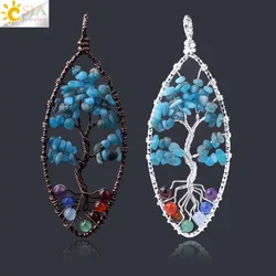 CSJA Healing 7 Chakras Tree of Life Pendants Natural kyanite Gem Stone Chip Beads Antique Silver Color Wire Wrap Jewelry F825