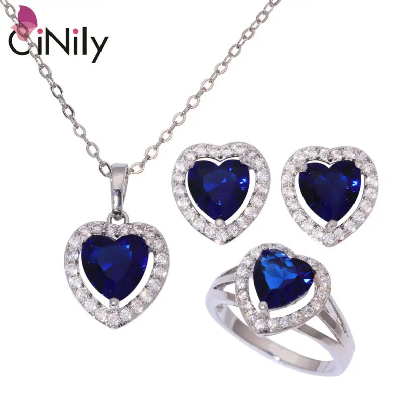 

CiNily Blue White Zircon Garnet Silver Plated Wholesale for Women Jewelry Necklace Pendant Earrings Ring Jewelry Set NT244-47