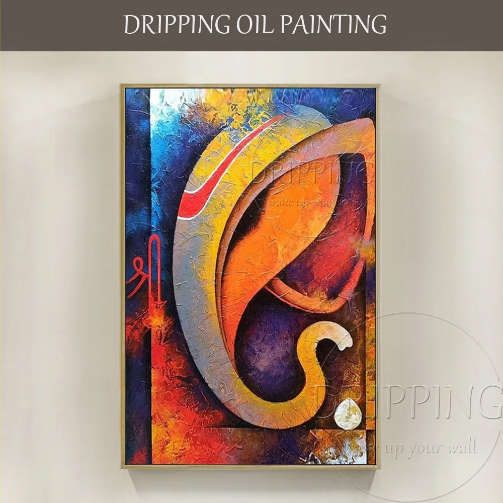 Gifted Artist Pure Handmade Textured Ganesh Knife Oil Painting on Canvas Abstract Ganesh Portrait Oil Painting for Living Room