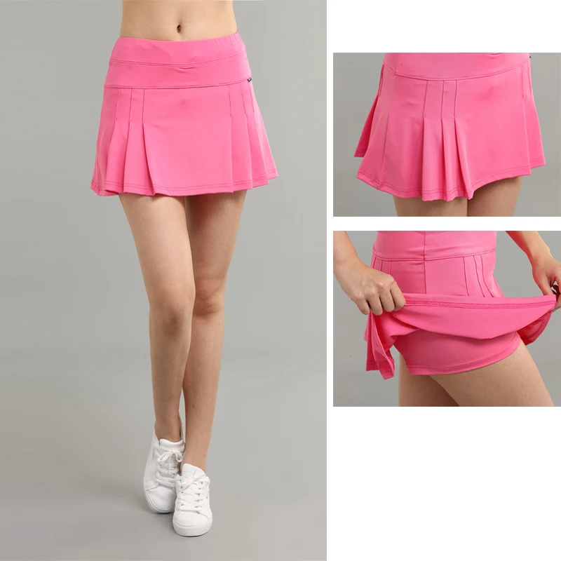 Women Sports Tennis Skirts Solid Color Pleated Skirt Summer High Waist Inside Pocket Quick Dry Elastic Badminton Workout Skirt