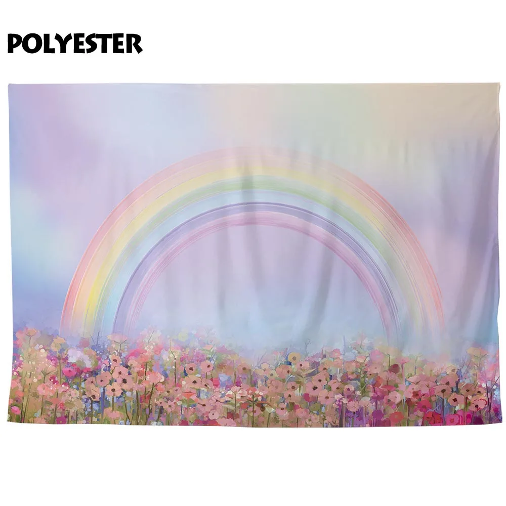 Allenjoy Fotografi Latar Belakang Cat Air Rainbow Flower Lukisan Anak-anak Paskah Latar Belakang Foto Studio Photocall Dicetak Dekorasi