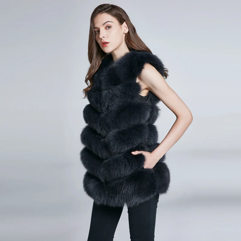 JKP Winter Women Natural Fox Fur Coat Medium-long High Quality Real Fur Sleeveless Vest Fashion Keep Warm Leather Top H6X-65C