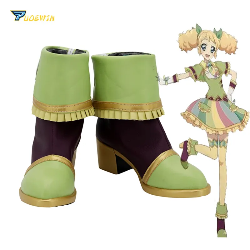 Aikatsu Saegusa Kii Cosplay Shoes Green High Heel Boots Custom Made Any Size