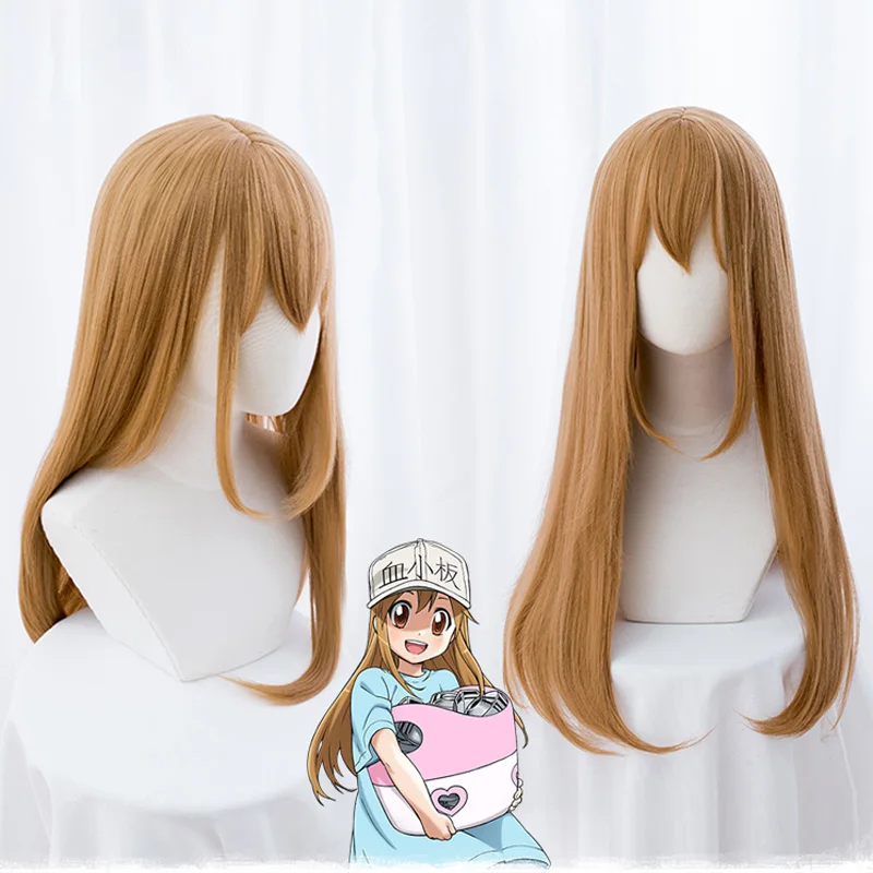 New Anime Hataraku Saibou Cosplay Wigs Cells At Work!Blood Platelet PLT Long Straight Blonde Synthetic Hair for Adult girls