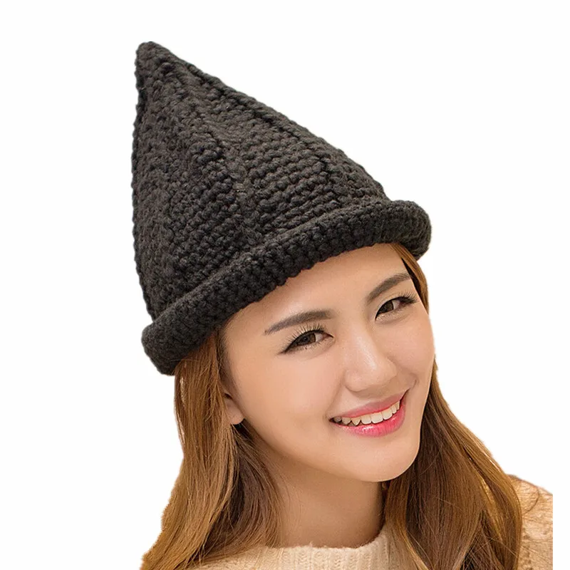 BomHCS New Cute Women Winter Warm 100% Handmade Beanie Hat Pointy Hat Peaked Cap Fisherman Caps Bucket Hat Fashion