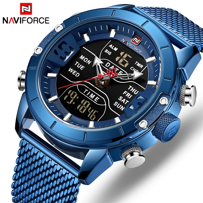 Men Watch NAVIFORCE Luxury Brand Quartz Military Sport Wrist Watches Mens Waterproof LED Digital Clock With Box Set For Sale