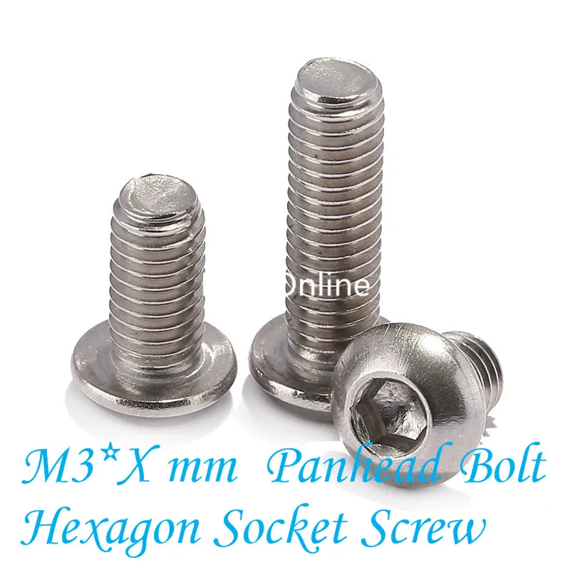 YT815 304 Rvs Panhead Bolt Hexagon Socket Schroef M3 * Xmm Drop Shipping