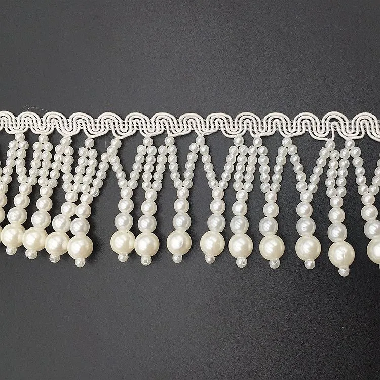 5Yards Pearl Beaded Tassel Curtain Lace Accessories Heavy Hand-beaded Pearl Lace Fringe Trim Ribbon DIY Sewing Garments Decor