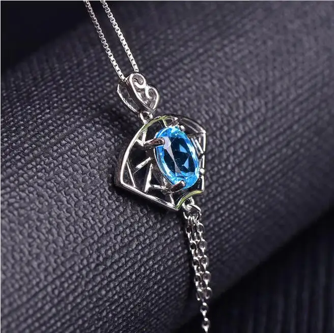 Real blue topaz necklace Free shipping Natural blue topaz 925 sterling silver 7*9mm