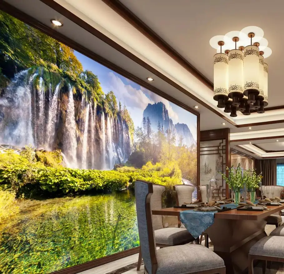 

3D Wallpaper Custom Photo Wallpaper 3D Stereo Natural landscape scenery waterfall wall TV Background 3D Mural Wall Paper