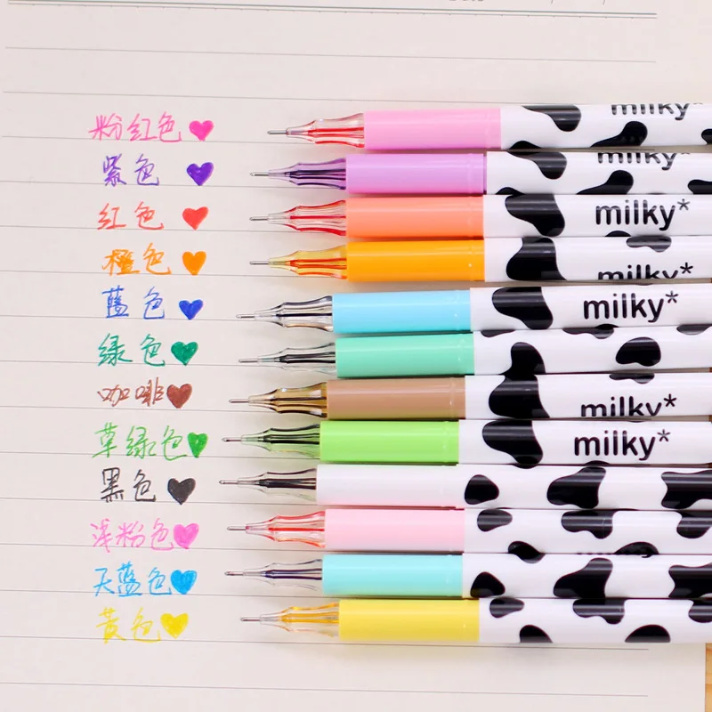 12 Color Colorful milky Gel Pen Office Stationary Kawaii School Supplies Cartoon Cute Kawaii Pen