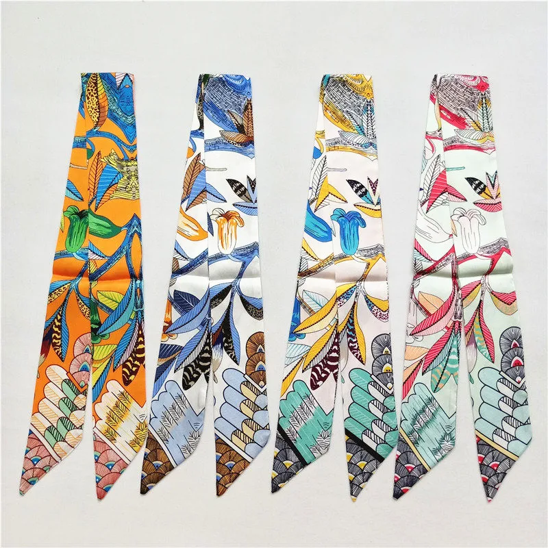 2023 Design Hummingbird Brand Silk Scarf Women Hair Scarf Fashion Neckerchief Skinny Scarves For Ladies Bag Ribbons Womens Tie