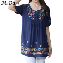 Summer Tunic Tops for Women 2019 Vintage Embroidery Floral Ladies Blouses Plus Size L~3XL Loose Woman Shirts Top Blusas Feminina