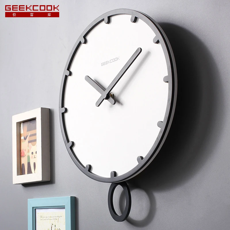 Wholesale Swing Big Wall Clock Modern Design 3D Vintage Frameless Living Room Craft Set Time Wooden White 12-14 Inch