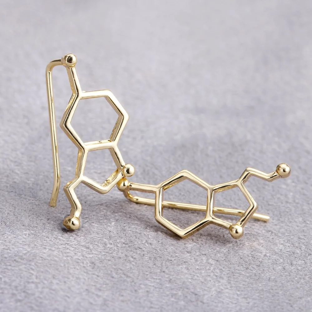 Jisensp New Fashion Serotonin Molecule Ear Climbers Earrings for Women Simple Korean Geometric Stud Earrings Jewelry Gifts