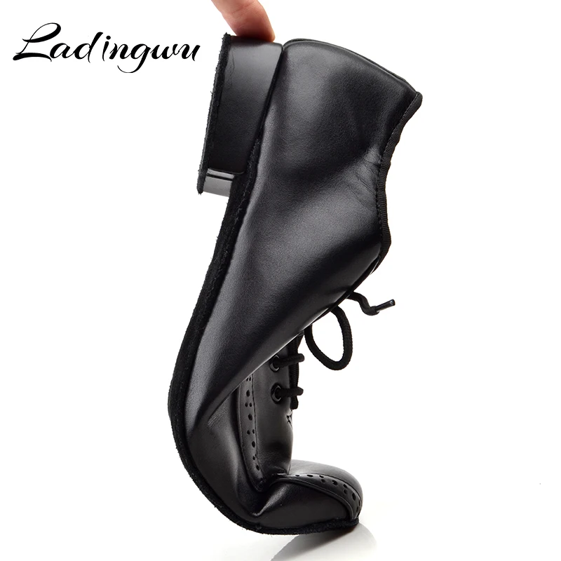 Ladingwu Men\'s Genuine Leather Dance Shoes Men Social Shoes For Ballroom dancing Soft Bottom Latin Dance Shoes Low-heeled 2.5/4c