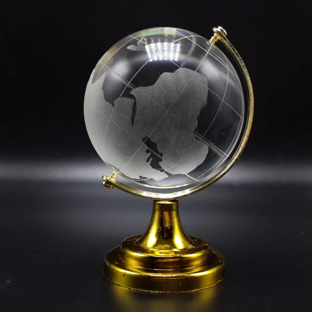 

80mm Golden or Silver Crystal Globe World Map Paperweight for Kids Education Gifts Home Office Decor