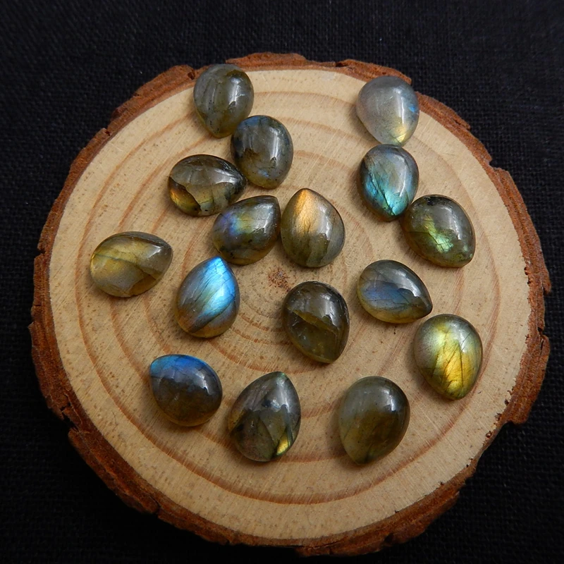 8Pcs Natural Stone Flashy Labradorite Water Droplet Dome Flatback Cabochons 10x8x4mm Fashion Earrings Rings Necklace Accessories