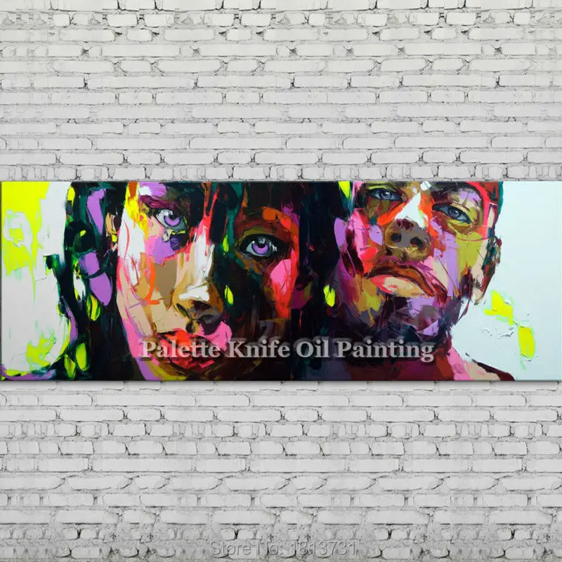 

Palette knife portrait Face Oil painting Character figure canva Hand painted Francoise Nielly wall Art picture for living room92