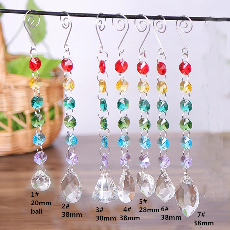 7PCS Crystal Glass Suncatcher Chakra Pendant with Octagon Beads Window Hanging Ornament Prism Rainbow Suncatcher