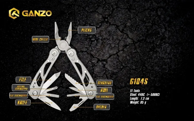 Ganzo G100 series G104-S Multi pliers 11 Tools in One Hand Tool Set Screwdriver Kit Portable Folding Knife Stainless Steel plier