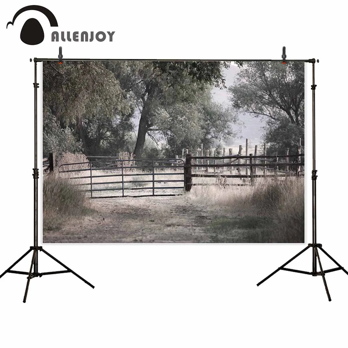 Allenjoy backdrop for photographic studio deserted wildlife zoo fence entrance landscape forest weed background photobooth