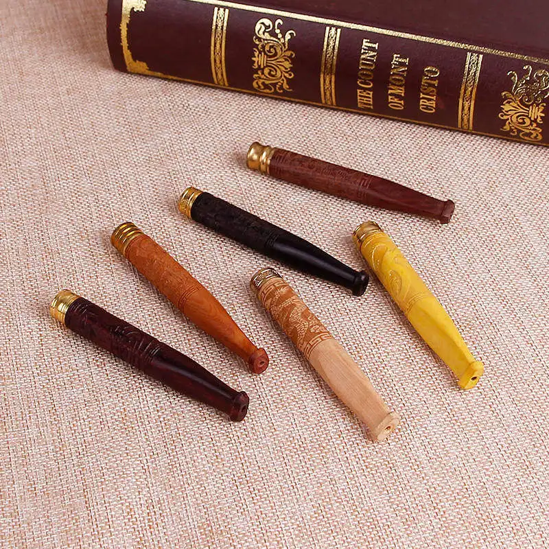 1 Pcs 8mm Inner Diameter Natural Wood Grain Solid Wood Pipes Cigarette Holder Mouthpiece Tobacco Pipe Filter Smoking Pipe