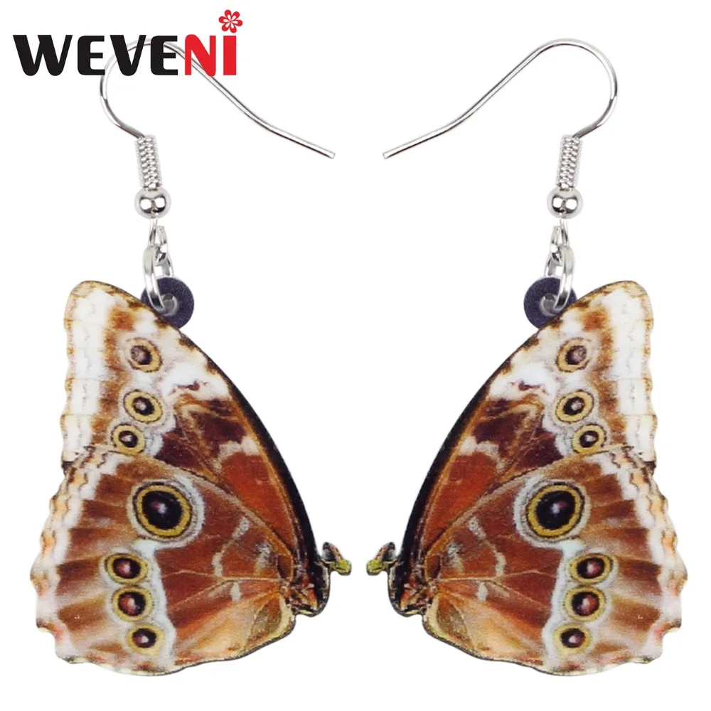 WEVENI Acrylic Wood Nymph Butterfly Earrings New Long Dangle Drop Satyridae Insect Jewelry For Women Girls Bijoux Female Gift