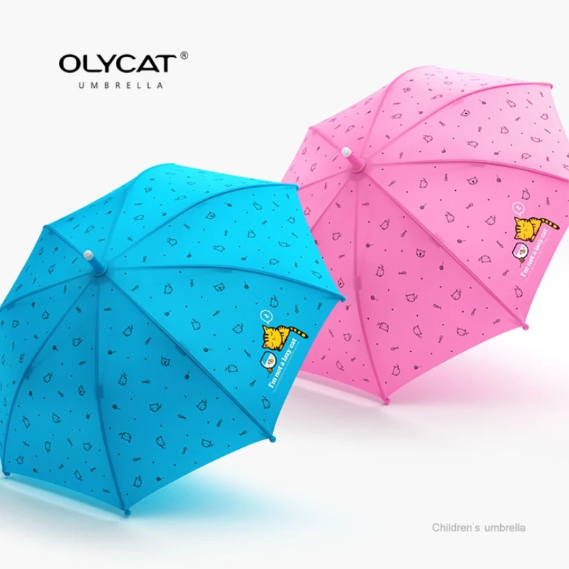 OLYCAT-Long Handle Windproof Umbrella for Children, Light Weight, Cute Cat Style, Student Rain, Quality, Brand