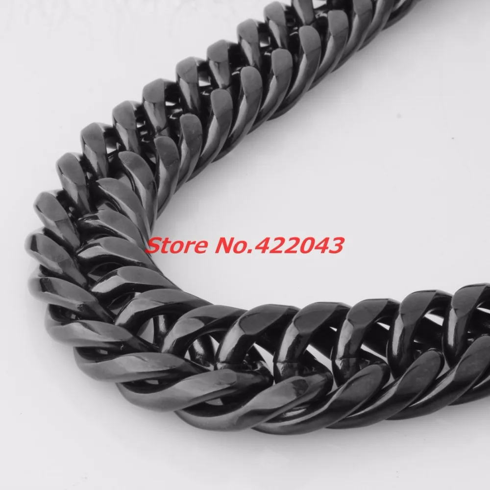 Granny Chic 9/11/13/16/20/22mm   Length Stainless Steel Necklace  BLACK Curb Cuban Chain Boy Men Fashion jewelry