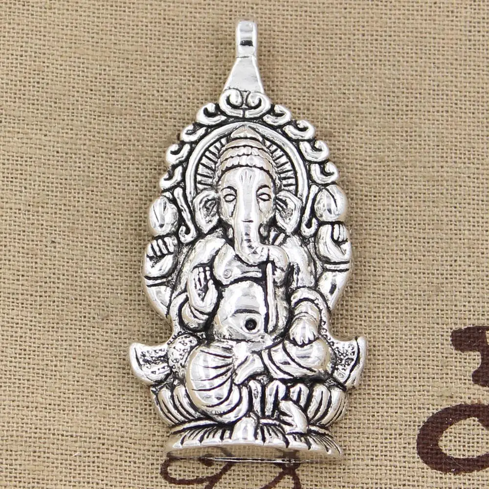 2pcs Charms Ganesha Buddha Elephant 62x32mm Antique Bronze Silver Color Plated Pendants Making DIY Handmade Tibetan Jewelry