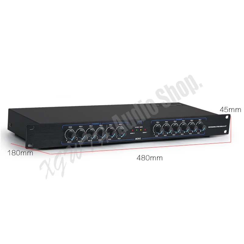 2 in 12 out 6.5mm Audio Signal Splitter Amplifier Distributor with Cables Volume Level Adjusted Individually for DJ Stage Mic