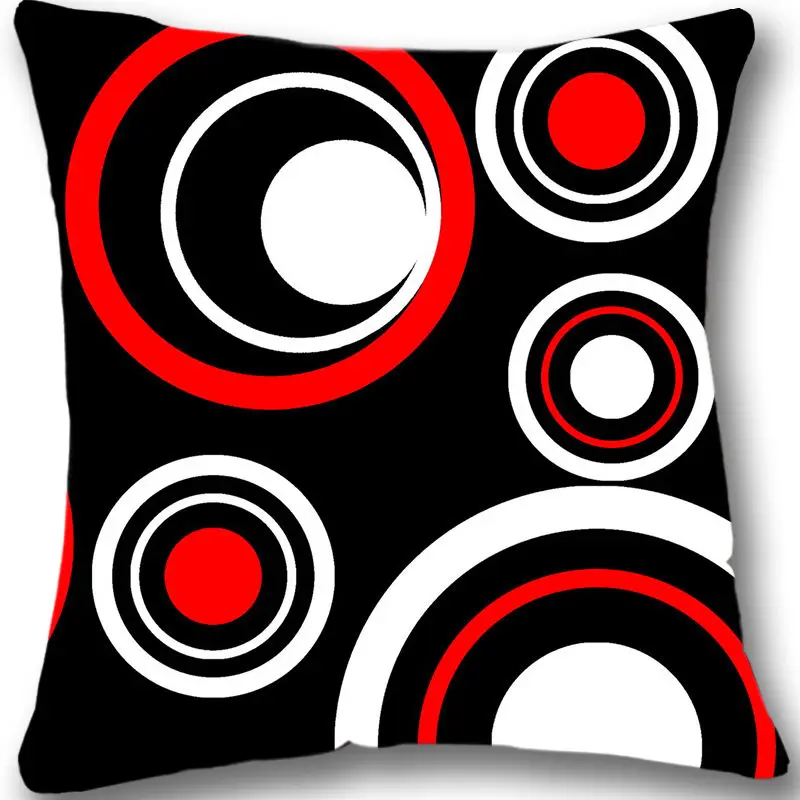 

Simple Fashion Cushion Cover Black White Red Circles Custom Pillow Case Home Decor 18" Car Cushion Polyester Cotton Two Sides