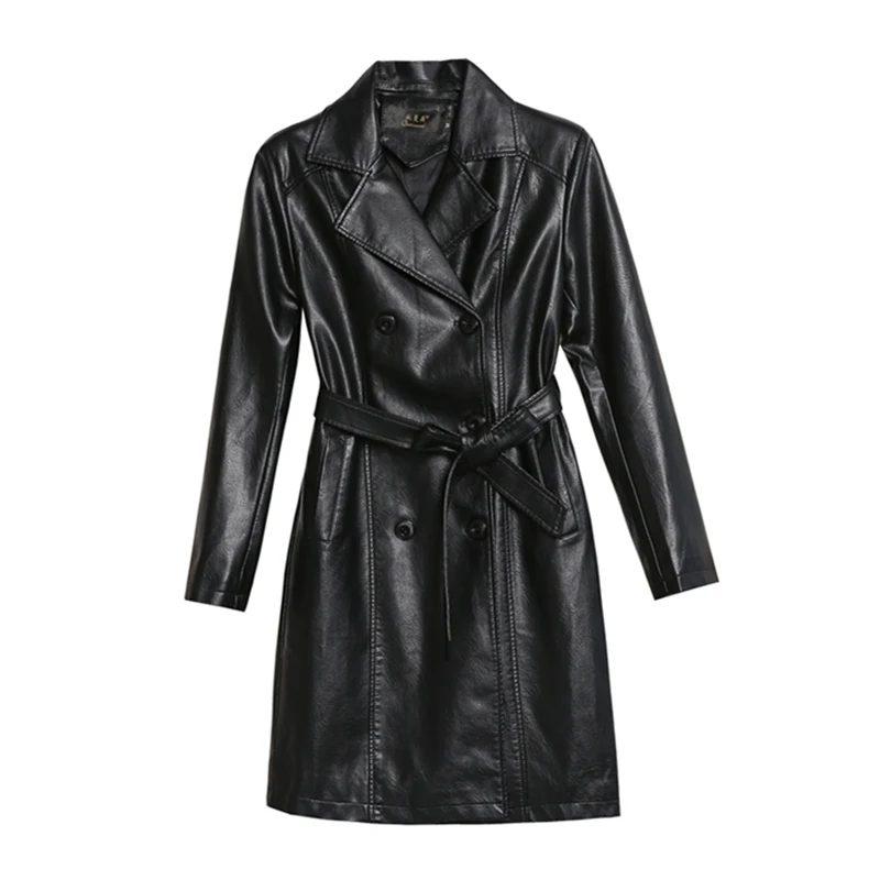 Manteau en cuir véritable pour femme, veste coupe-vent décontractée, longue, mince, mode de rue, mouton, 5X, automne, 2023