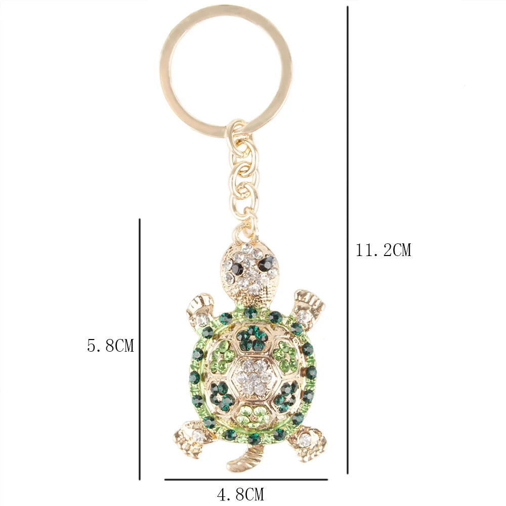 Green Tortoise Turtle Pendant Charm Rhinestone Crystal Purse Bag Keyring Key Chain Wedding Party Gift