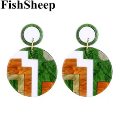FishSheep 2024 New Big Round Multi Color Acrylic Drop Earrings Resin Bohemian Geometric Dangle Earrings Women Statement Jewelry