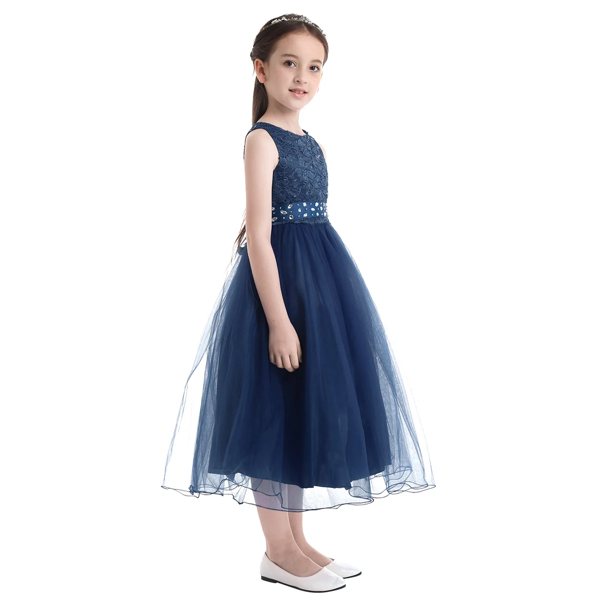 iiniim Toddler girl dresses Kids Flower Dress Princess Dress Crossed Back Lace Vestido de festa Costume Party Prom Dresses